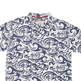 CRAY SHIRTS Mens Blue & White Wave Print Short Sleeve Polo Shirt M Cotton Blend