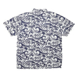 CRAY SHIRTS Mens Blue & White Wave Print Short Sleeve Polo Shirt M Cotton Blend