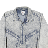 IN CROWD Mens Blue Cotton Denim Jacket L Zip Plain Casual Vintage Style
