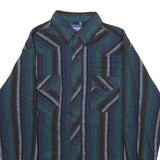 WRANGLER Mens Blue Green Striped Shirt L Cotton Casual Long Sleeve Button
