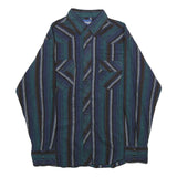 WRANGLER Mens Blue Green Striped Shirt L Cotton Casual Long Sleeve Button