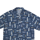 PARADISE GOLD Mens Blue Fish Print Cotton Blend Shirt 2XL Relaxed Summer Casual