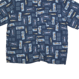 PARADISE GOLD Mens Blue Fish Print Cotton Blend Shirt 2XL Relaxed Summer Casual