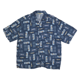 PARADISE GOLD Mens Blue Fish Print Cotton Blend Shirt 2XL Relaxed Summer Casual