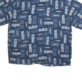 PARADISE GOLD Mens Blue Fish Print Cotton Blend Shirt 2XL Relaxed Summer Casual