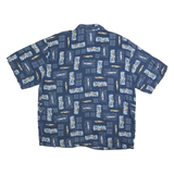 PARADISE GOLD Mens Blue Fish Print Cotton Blend Shirt 2XL Relaxed Summer Casual