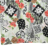 Womens White Green & Black Abstract Floral Printed Top Sleeveless V-Neck L