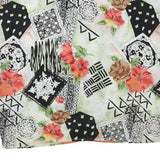 Womens White Green & Black Abstract Floral Printed Top Sleeveless V-Neck L