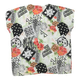 Womens White Green & Black Abstract Floral Printed Top Sleeveless V-Neck L