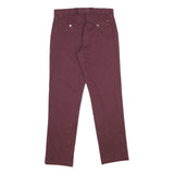 TOMMY HILFIGER Mens Regular Burgundy Cotton Blend Trousers W28 L30 Classic Zip