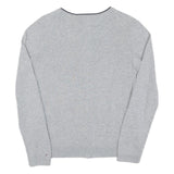 TOMMY HILFIGER Womens Grey Patterned Button Up Crew Neck Basic Knit S Cotton