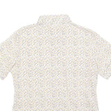 Womens Cream Floral Shirt Short Sleeve Button Neck M Cotton Blend Lightweight
