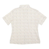 Womens Cream Floral Shirt Short Sleeve Button Neck M Cotton Blend Lightweight