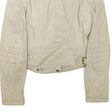 BURBERRY BRIT Womens White Leather Biker Jacket UK 4 Plain Zip Moto Style
