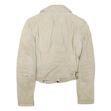 BURBERRY BRIT Womens White Leather Biker Jacket UK 4 Plain Zip Moto Style