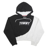 TOMMY HILFIGER Womens Black & Grey Cotton Blend Hoodie XL Crop Sweatshirt Casual