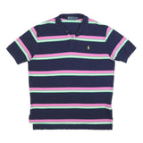 POLO RALPH LAUREN Mens Navy Blue & Pink Striped Short Sleeve Polo Shirt XL
