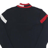TOMMY HILFIGER Womens Navy Blue & Red Colourblock Zip Neck Cable Knit L Jumper