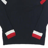 TOMMY HILFIGER Womens Navy Blue & Red Colourblock Zip Neck Cable Knit L Jumper