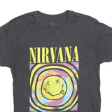NIRVANA Womens Grey Yellow Tie Dye Graphic T-Shirt M Crew Neck Short Sleeve Band