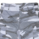 Mens Grey Camouflage Cargo Shorts L W40 Cotton Blend Casual Pocketed