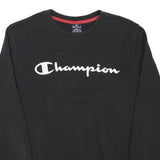 CHAMPION Mens Black Crew Neck S Cotton Blend Logo Sweatshirt Pullover