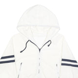 Womens White & Black Striped Hooded Zip Jacket M Polyester Plain Casual