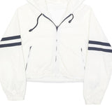 Womens White & Black Striped Hooded Zip Jacket M Polyester Plain Casual