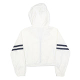 Womens White & Black Striped Hooded Zip Jacket M Polyester Plain Casual