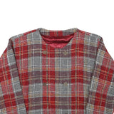 Womens Red & Grey Plaid Wool Blend Button Jacket XS Woven Cropped Classic