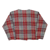 Womens Red & Grey Plaid Wool Blend Button Jacket XS Woven Cropped Classic
