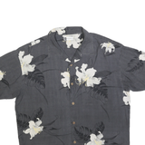 BACHRACH Mens Black & White Floral Casual Shirt L Cotton Blend Hawaiian Style