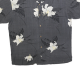 BACHRACH Mens Black & White Floral Casual Shirt L Cotton Blend Hawaiian Style