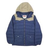 LEVI'S Mens Blue & Beige Puffer Jacket M Polyester Quilted Outdoor Zip Hooded