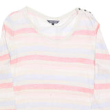 TOMMY HILFIGER Womens White Pink Blue Striped Basic Top 3/4 Sleeve Round Neck L