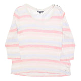 TOMMY HILFIGER Womens White Pink Blue Striped Basic Top 3/4 Sleeve Round Neck L