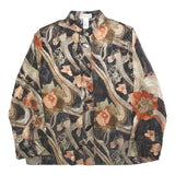 DRAPERS & DAMONS Womens Black & Orange Floral Printed Blouse Long Sleeve Button