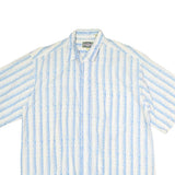WEEDS Mens White & Blue Striped Shirt M Cotton Casual Short Sleeve Summer
