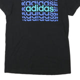 ADIDAS Mens Black & Blue Graphic T-Shirt S Short Sleeve Crew Neck Cotton Blend