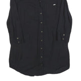 GUESS Womens Black Shirt Long Sleeve Button Neck S Lightweight Polyester