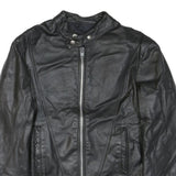 GOLDEN CROWN Mens Black Leather Biker Jacket M Zip Plain Stylish Fit