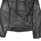 GOLDEN CROWN Mens Black Leather Biker Jacket M Zip Plain Stylish Fit