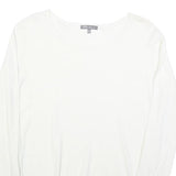 LAURA ASHLEY Womens White Cotton Blend Basic Long Sleeve Round Neck Top UK 14
