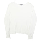 LAURA ASHLEY Womens White Cotton Blend Basic Long Sleeve Round Neck Top UK 14