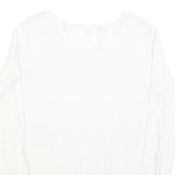 LAURA ASHLEY Womens White Cotton Blend Basic Long Sleeve Round Neck Top UK 14
