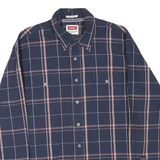 WRANGLER Mens Navy Blue & Pink Check Shirt L Long Sleeve Cotton Blend Casual
