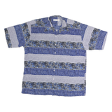 CHAROVA Mens Blue & Black Patterned Cotton Blend Shirt XL Summer Casual Short