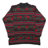 BASIC EDITIONS Womens Black & Red Floral Patterned Jumper Crew Neck Basic Knit