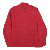 TOMMY HILFIGER Womens Red Patterned Cable Knit Full Zip Jumper 2XL Cotton Blend