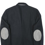 Mens Black Jacket M Polyester Button Closure Plain Elbow Patches Casual